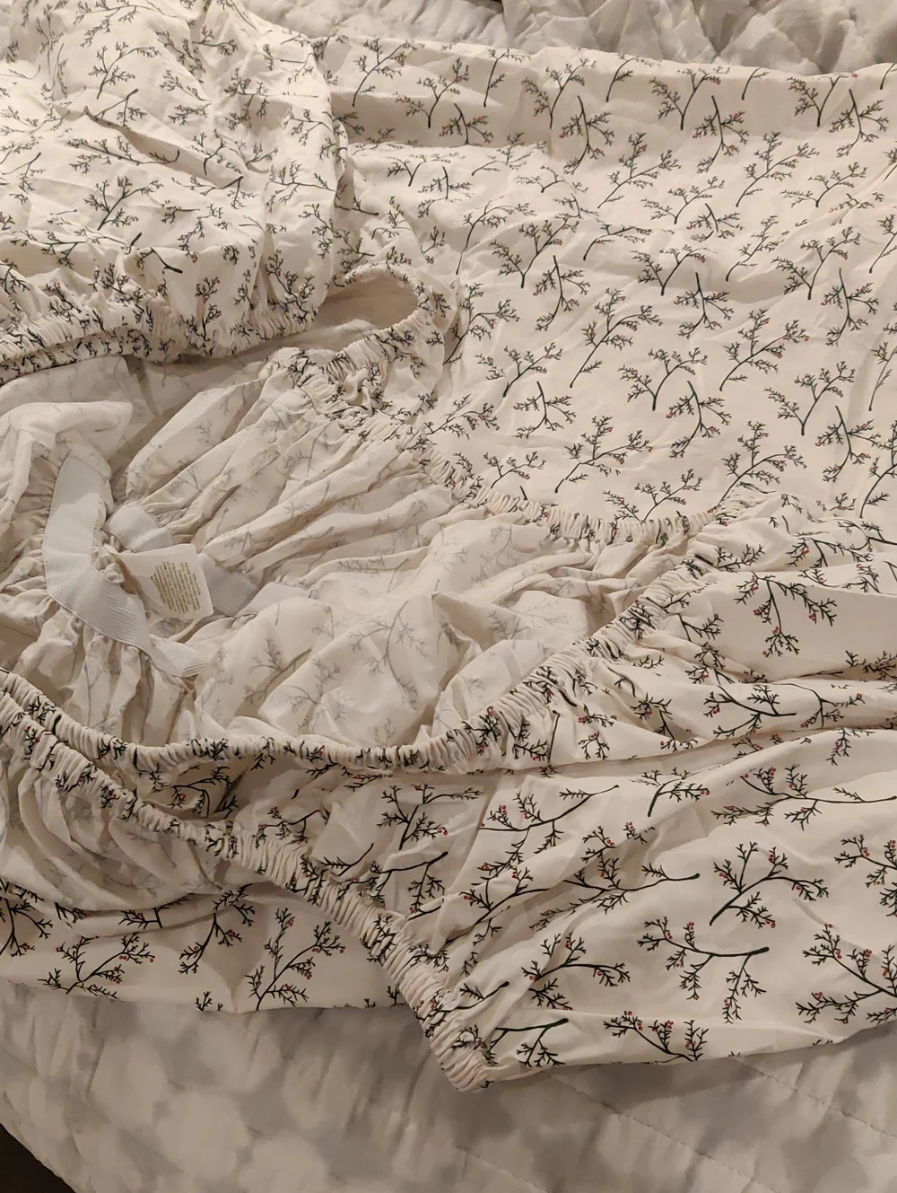 Holiday Themed Holy Branches Floral King Fitted Sheet & Pillow Cases Cottagecore